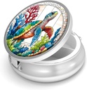 Pill Box-3 Kompartemen Kasus Pil Kecil untuk Purse & Pocket Mini Metal Pill Travel Container untuk menahan Suplemen Vitamin BPA- Free (Sea Turtle)