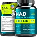 Tambahan NAD 300Mg Ekstra Kekuatan NMN Lipomal + Green Tea untuk Perempuan & Pria & w / Urolithish A, Resveratrol, CoQ10, Alpha Lipoic Acid