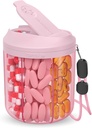 Pill Dispenser dengan 7 Kompartemen Besar, 4.4 "H x 3.6" Dia Pill Organizer untuk Perjalanan, Tambahan Penyelenggara dengan Design Anti- Mixing, Kontainer Pil Bebas BPA- dengan 20 Pcs Label, Pink
