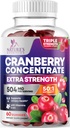 Cranberry Gummies 50: 1 Cranberry Extract - Dukungan Tract Urinary Dibuat dengan 25,000mg, Membantu Cleanse & Protection, Cran Berry Gummy Suplemen + Vitamin C, Cran Cran Pill Chewable untuk Perempuan - 60 Gummies