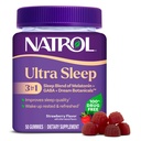 Natrol Ultra Sleep 3 -in 1 100% Drug-Free Sleep Aid Blend with Melonatin, GABA & Botanicals, Tambahan Dietary, Non-Habit Forming, 50 Gummies