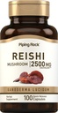 Piping Rock Reishi Mushroom Capsules 124; 2500mg 124; 100 Pil £124; Standardied Herbal Extract Suplemen 124; dengan Ganoderma Lucidum 124; Non GMO, Gluten Free