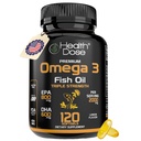 Health Dose Omega 3 Fish Oil 2000mg - Lemon- Flavored Softgels dengan EPA 800mg & DHA 600mg for Brain, Heart, and Wellness Support - Easy-to- Digest, No Fish Burps - 120 Softgels, 2 Bulan Supply
