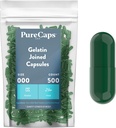 Purecaps USA - Kosong Grantin Pill Kapsules Ukuran 000 124; 500 Tergabung Pil 12.4; Hijau 124; Non-GMO Disertifikasi 124; SLS, Gluten, Preservative Bebas