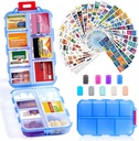 14 Grids Travel Pill Organizer Box dengan 415- Pcs Medics Name Label - Pocket Daily Farmacy Case Container Kit - Travel Medication Holder Dispenser for Fish Oil Vitamin Penyimpanan - Clear Blue