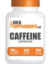 BulkSuplements.com Caffeine 100mg Capsules - Caffeine Pills 100mg, Suplemen Energi Boost - Gluten Bebas, 1 Capsule per Serving, 500 Cacah (Paket 1)
