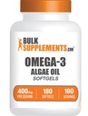 BulkSuplements.com Omega-3 Softgels - dari Algal Oil, Algae Oil Omega 3 Suplemen - Gluten Bebas, 1 Softgel per Serving, 180 Count (Paket 1)