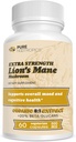 Murni Nootropics - Mane Singa Organik 8: 1 Mushroom 500 mg 124; Ekstraksi Dual 124; 60 Vegetarian Caps 124; > 20% beta- ganisans 124; Hericium erinaceus 124; Kesehatan Otak