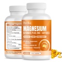 Magnesium Glycinate Suffels, Magnesium Glycinate 400mg dengan Zinc, Vitamin B6, C, D3, Pure Magnesium untuk Tidur, Tenang, Muscle, Energi, Dukungan Jantung - 60 Vegan Capsules untuk Perempuan & Pria