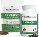 Mashroom 5 Defender for Human (45g) & Pets (90ct) - Pock & Capsules Bundle - Chaga, Shiitake, Maitake, Turkey Tail & Reishi Mushroom - for Immune Stremiune - Vegan, Non-GMO