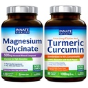 Innate Vitalitas Magnesium Glycinate & Turmeric Bundle, Abupsi Tinggi, Gabungan, Muscle & Nerve Health, Black Pepper Extract, Bundle & Save, 120 Capsules & 90 Capsule