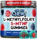 OH MY CHEWY Center- Filled 5- MTHF FOLLLLOURate Gummies - Sugar- Free MTHFR Vitamin B Dukungan dengan Methylated B1, B6 dan B12 Cofactor - Mood, Behaculity, 60 Count