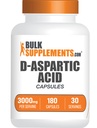 Suplemen BulkSuplemen D-Aspartic Acid Capsules - Tambahan DAA untuk Pria & Women, D-Asparatic Acid 3000mg - Unflafeted & Soy Free, 6 Capsules per Serving, 180 Capsules (Paket 1)