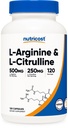 Nutricost L- Arginine L- Citrulline Complex 750mg, 120 Capsules - Non-GMO