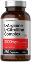 Horbäach L-Arginine L-Citrulline Kompleks 12.4; 3000mg 124; 250 Capsules 126; Non-GMO, Gluten Free Suplemen