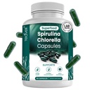 Spirulina dan Chlorella Capsules - Chlorophyll & Blue Green Algae untuk mendukung Detox Kuat, Energi & A Healmune System- 3X More Chlorella Spirulina Powder / Serving - 90 Ct