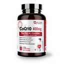 NATURE TARGET CoQ10-400mg dengan PQQ, Omega-3s & L-Carnitine, Koenzim Absorpsi Tinggi - Q10 dengan BioPerine, Supports Heart, Brain, Immune System, Produksi Energi, 120 Servis Energi
