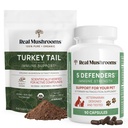 Jamur asli Turkey Tail Powder untuk Manusia (45 Pelayan) & Turkey Tail for Pets (90ct) - Powder & Capsules Bundle untuk Dukungan Imune - Vegan, Non- GMO, Grain- Free, Gluten- Free
