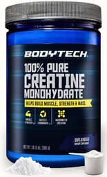 Bubuk Monohydrate BodyTech Creatine Monohydrate, Unflastened Micronized Creatine Formula for Men and Women, 5g per Serving, Pre Workout & Post Workout Supplemen, Gluten Free, Sugar Free, 10.58 Oz, 60 Servings