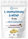 Mikro Ingrediens L Methylfolat 15mg, 240 Softgeels 124; Aktif 5-MTHF dengan B6 & Metil B12; Metode Vitamin B9 dengan Coconut Oil