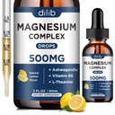 Magnesium Glycinate Liquid Drops, Triple Magnesium Complex Suplement with Citrate, Malate 500mg Ashwagandha, L- Theanine, Vitamin B6 untuk Tidur, Tenang, Stress Relief, Tulang, Muscle, Mood - Lemon Flavor