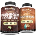 Nutrivena Premium 120 Cap Mushroom Kompleks 2600mg & 90 Cap Magnesium 2207mg Bundle - 11 Jamur - Limons Mane, Chaga, Reishi, Cordyceps, & More - Immune & Brain Fungsi Ditambah Ingatan & Fokus