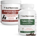 Jamur asli ekor kalkun (90ct) & Mushroom Pet Relax Chews (60 Chews) - Bundle for Imunity & Relaxation - Vegan, Non- GMO, Gluten- Free, Grain- Free Mushroom Extraction Suplemen