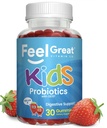 Feel Great USDA Organic Kids Programne Gummies 124; Chewable Strawberry Progities for Digetical Health & Imune Support 124; Plant Based Probiotic & Prebiotic for Kids 124; 30 Count