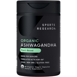 Sports Research® Organic Ashwagandha 600mg w/KSM-66®, 90 Count