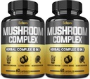 Satoomi 10in1 Mushroom Suplemen Kapsul - 4 Bulan Supply - Terikat dengan Lions Mane, Cordyceps, Reishi, Chaga, Maitake, Shitake & Lainnya - 2 Paket 60 Kapsul