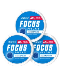 GINDS Fokus Pouches - Tentu Flavored dengan Nootropic Ingredients - Berisi Alpha GPC dan L- Theanine, Sugar- Free - 3 Pack, 18 Pouches Per Can - Blue Raspberry