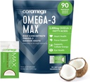 Coromega MAX 2400mg Omega-3 Fish Oil + Vitamin D Squeakes, Wild- Caught, No Fishy Taste - 3X Better Absorpsi Daripada Softgels, Mendukung Otak & Heart Health (90 Servings, Coconut Bliss)