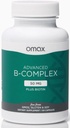 Omax3 Advanced Vitamin B Kompleks 50MG dengan Biotin 124; Strong & Shiny Hair, Skin Nails, Dukung Stress, Imunitas, Energi Metabolisme, 90 Capsules