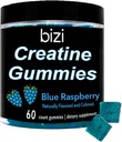 Bizi Creatine Gummys for Men & Women - 1g Creatine Monohydrate per Gummy - Watermelon Flavor - Workout, Muscle Growth, and Recevery Suplemen- Vegan & Gluten Free (60 ct) (Blue Raspberry)