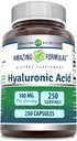 Amazing Formulas Hyaluronic Acid 100mg 250 Capsules Suplemen 124; Non GMO 124; Gluten Free Alag14; Made in USA