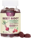 Gummies Tambahan Root Beet - 500mg Per Serving with Beetroot Extract Powder C & Magnesium - Support Energy Heart Health & Nitric Oxide Produksi - Red Beats Suplemen Gummy - 60 Gummies