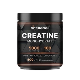 NatureBell Creatine Monohydrate Powder - 500g - Micronized Powder - Delivers 50000mg Creatine Per Serving - Pre-Workout atau Post-Workout Dukungan * - Vegan & Keto Friendly - Unflashed