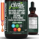 ThyroBloom Thyroid During for Women Liquid Drops Iodin L-Tyrosine Selenium Copper Ashwagandha Zinc Kelp Bladderwrack Schisandra Guggul Turmeric Suplemen D3 Blolate oleh Clean Nutra 4oz
