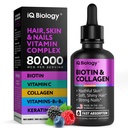 Liquid Biotin untuk Pertumbuhan Rambut, Skin & Nails - 80.000 mcg Rambut Vitamin Drops - Ekstra Kekuatan Biotin 5000mcg, Collagen, Kertin dengan Acid Hayalon - Suplemen Multivitamin untuk Perempuan & Pria & Pria - 2 fl oz