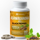 Ashwagandha Capsules, 90 Vegan Capsules, 10.100 Mg per Capsule - 100% Natural Ashwagandha Root Extract Powder dan Black Pepper Extract, Non-GMO, Gluten- Free