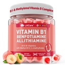 Vitamin B1 & Methylated Vitamin B Complex Gummies - All B Vitamin, Benfotiamine, Thiamine & Inositol, Metholated B1 B2 B6 Multivitamin, L- methylfolate, Metil B12 untuk Nerve Cognition Energy, 60 Cts