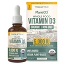 Plant-D3 Organik Vitamin D3 5000 IU - Vegan, Max Power Sublingual Liquid D3 Drops - 200% Higher Absorpsi - 100% Tanaman - berbasis Cholecalferol Bentuk - Adjustable Dosing for All Ages (1oz Liquid)
