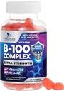 Kompleks Gummies B dengan Vitamin C & Folic Acid, Super Vitamin B Gummy Ekstra dengan Niasin, B6, Acid Folic, B12, Biotin, Support Imune Energi Alam - 60 Gummere