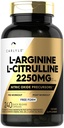 Carlyle L-Arginine L-Citrulline Tambahan 124; 2250mg 124; 240 Powsule Capsules 12.4; Nitric Oxide Preissor = 124; Free Form 124; Non-GMO & Gluten Free