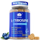 L Tyrosine Focus Supplement Gummies 11100 mg untuk Orang dewasa, Suplemen Otak untuk Memori dan Fokus, L-Tyrosine Gummies dengan Ashwagandha, I- Theanine untuk Tenang & Mood - Vitamin B6 & B9 untuk Energi- Vegan, 60