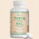 VivoNu TUDCA 2000mg + NAC 1200mg Suplemen Pelengkap, TUDCA Bile Salt + N Acetyl Cysteine, Suplemen Antioksidant untuk Liver & Lung & Dibuble & Galluck Cleanse (180 Capsules)