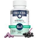 FREEDA Sambucus Elderberry dengan Vitamin C, Zinc, Vitamin D3 & Ginger - 5 dalam 1 Herbal Antioksidant Supplemen Perempuan & Men - Gluten Free Adult Capsules, USA Made (120 Count)