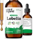 Wild & Organic Lobelia Tincture - Herbal Lung Cleanse and Detox - Liquid Lobelia Extract Suplement - Vegan, Sugar & Alcohol- Free Herb Drops - 2 flf oz