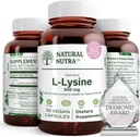Natural Nutra L Lysine HCI, Promotes Calcium Bone Health and Growth, Dukung Skin Health, Improve Vitamin C Absorpsi, Helping Built Collagen, Impreve Calcium Absorpsi, Non-GMO, Vegan, 500 mg, 50 Capsules.