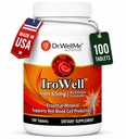 Irowell Iron Tablet 65mg - 100 Tablet untuk Suppply 100- Day Fermarate untuk Energi, Kekuatan Otot & Kebal - Peralatan Besi untuk Pria & Perempuan